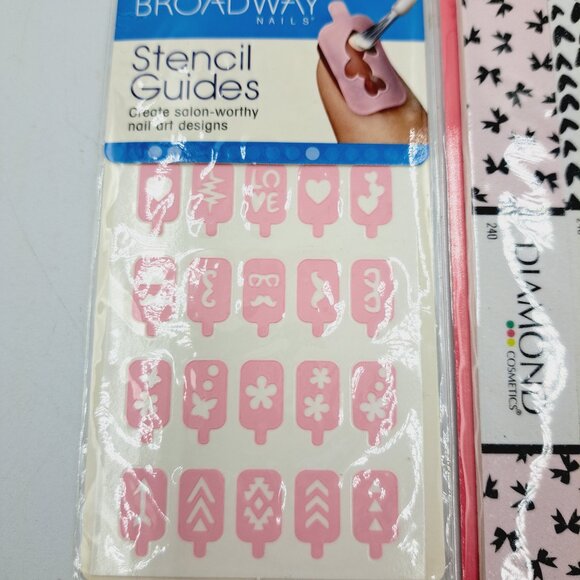 Nail Art Designs Stencil Guides & Trio of Decorative Nail Files, Bows Hearts - Picture 2 of 7